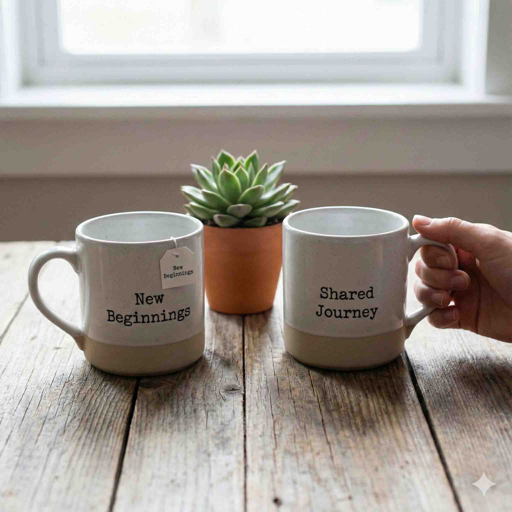 New Heart Counseling Centers - Home 5 Two mugs labeled 'New Beginnings' and 'Shared Journey'